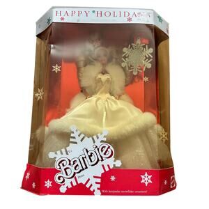 Vintage 1989 Happy Holidays Barbie Doll with Snowflake Ornament Mattel 3523 NEW